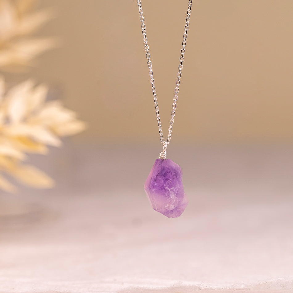Raw Amethyst Necklace with Threaded Pendant - Djuna Studios
