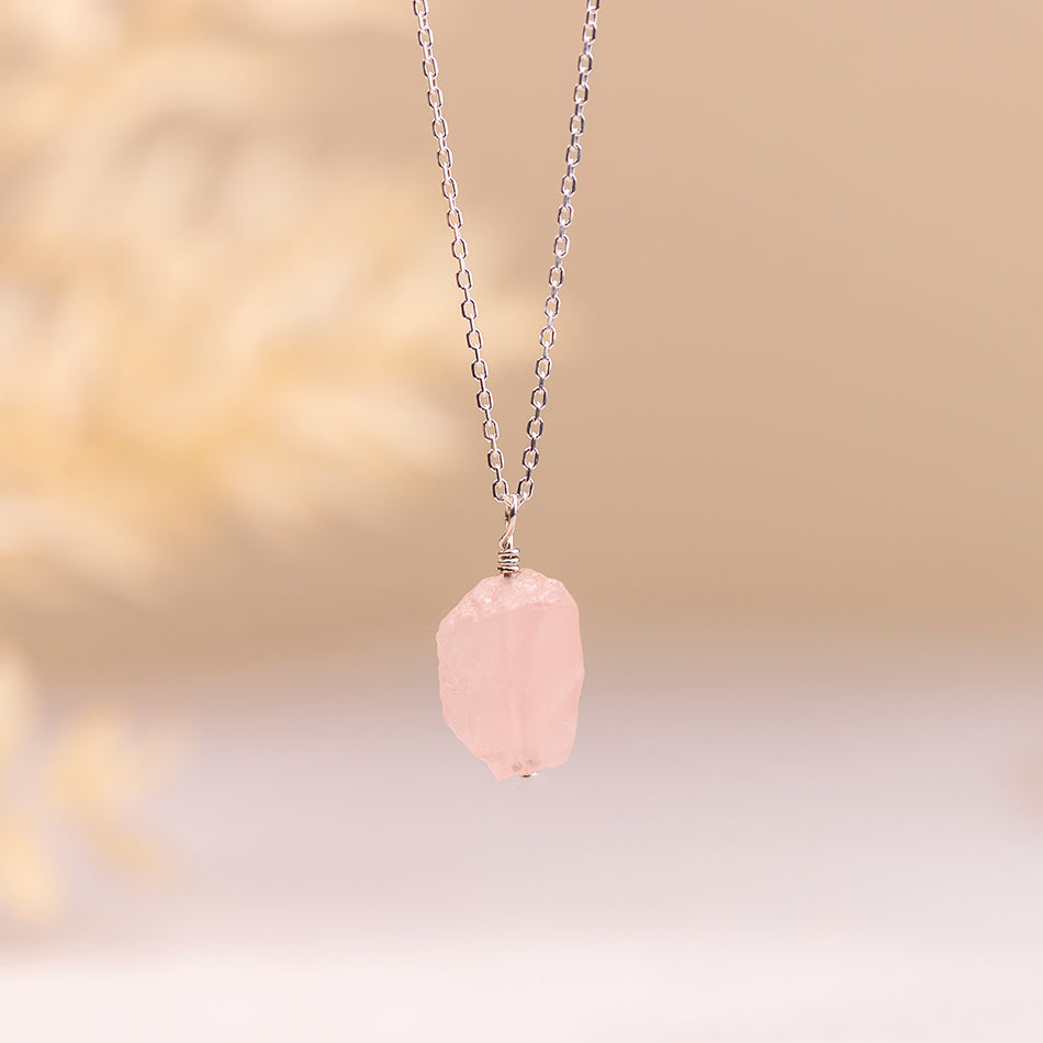 Raw Rose Quartz Necklace with Threaded Pendant - Djuna Studios