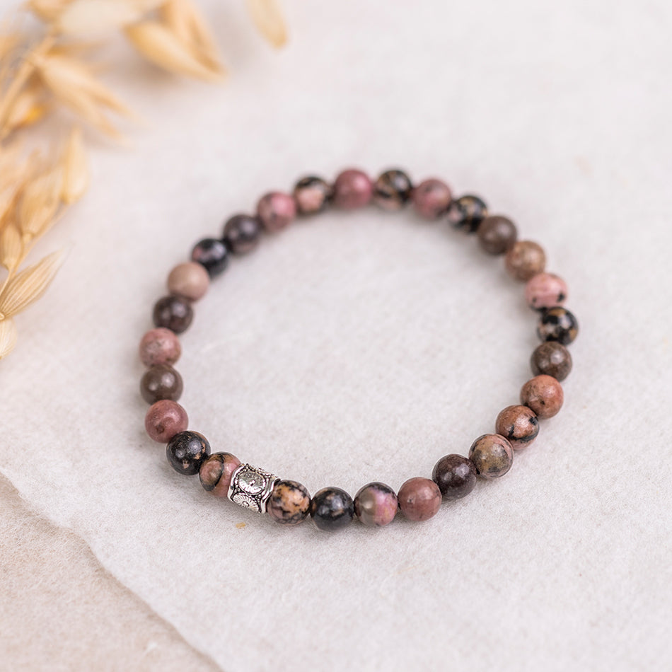 Rhodonite Gemstone Bracelet 6mm - Djuna Studios