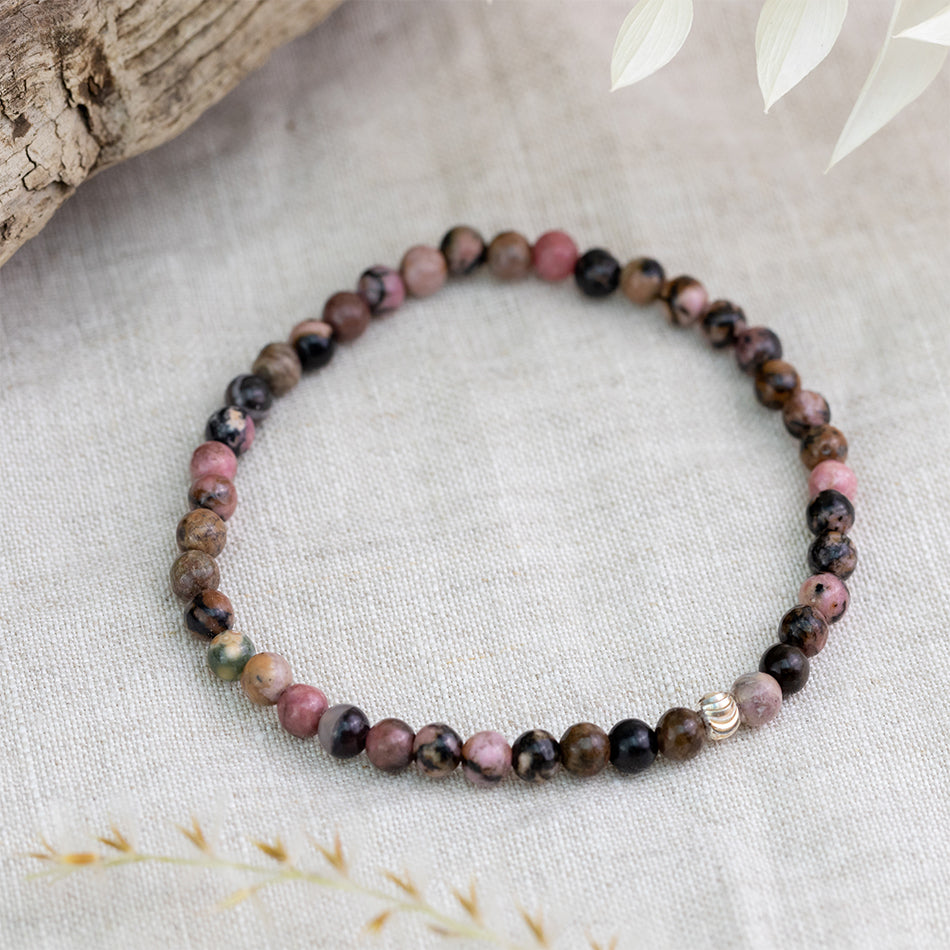 Rhodonite Gemstone Bracelet 4mm - Djuna Studios