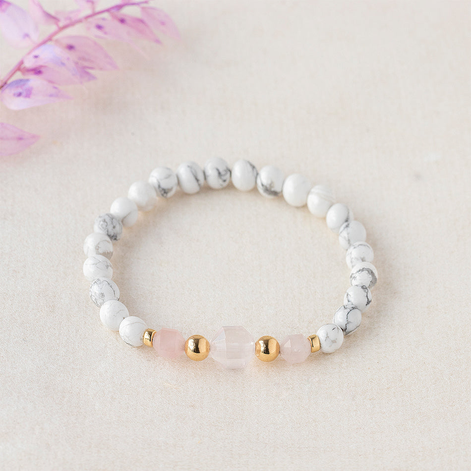 Howlite and Rose Quartz Gemstone Bracelet 6mm