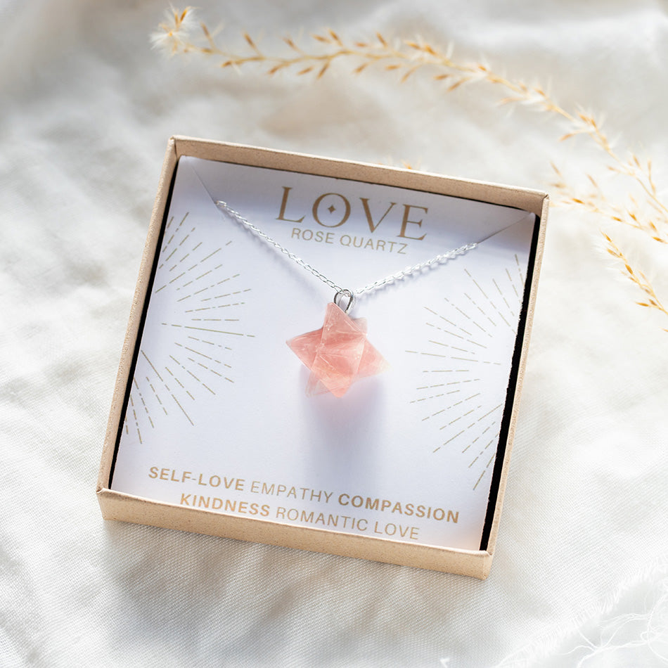 Rose Quartz Merkabah Star Necklace for Love - Djuna Studios
