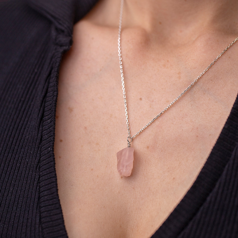 Raw Rose Quartz Necklace with Threaded Pendant - Djuna Studios