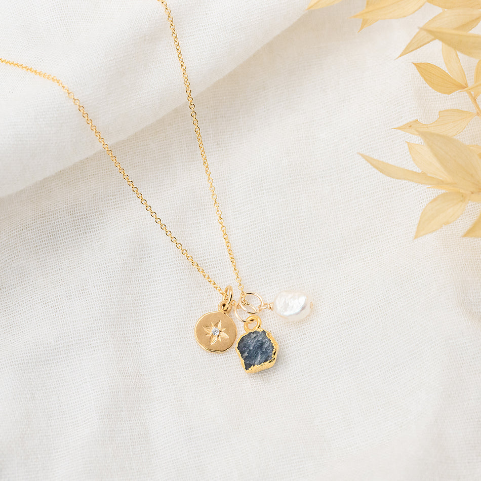 Sapphire North Star Charm Necklace (September Birthstone) - Djuna Studios