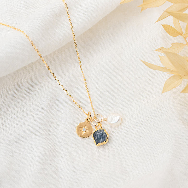 Sapphire North Star Charm Necklace (September Birthstone) - Djuna Studios