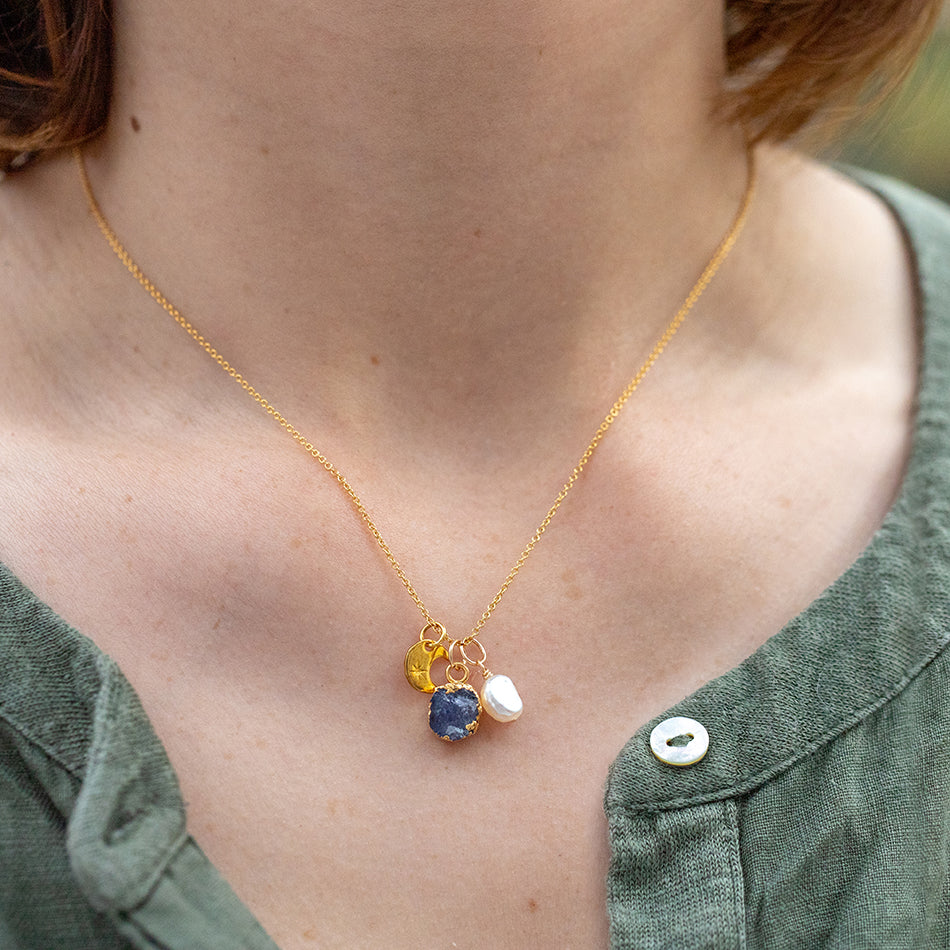 Tanzanite Crescent Moon Charm Necklace - December Birthstone - Djuna Studios
