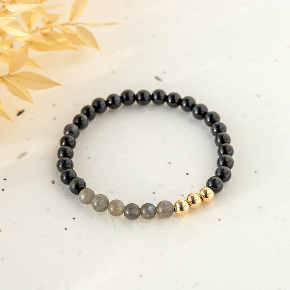 Enchanted Shield Labradorite & Black Tourmaline Bracelet 6mm - Djuna Studios