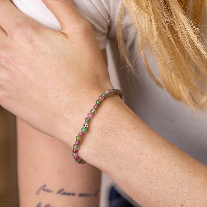 Tourmaline and Moss Agate Gemstone Bracelet 4mm - Djuna Studios