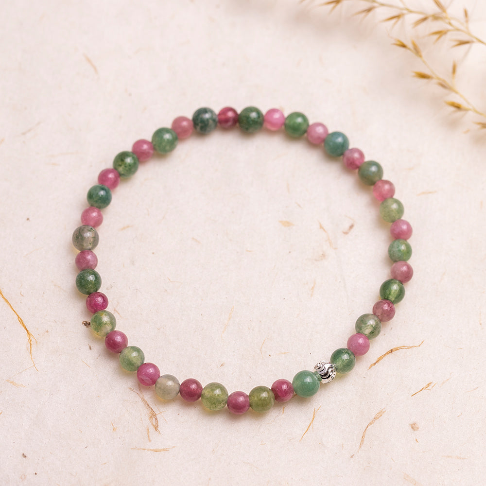 Tourmaline and Moss Agate Gemstone Bracelet 4mm - Djuna Studios