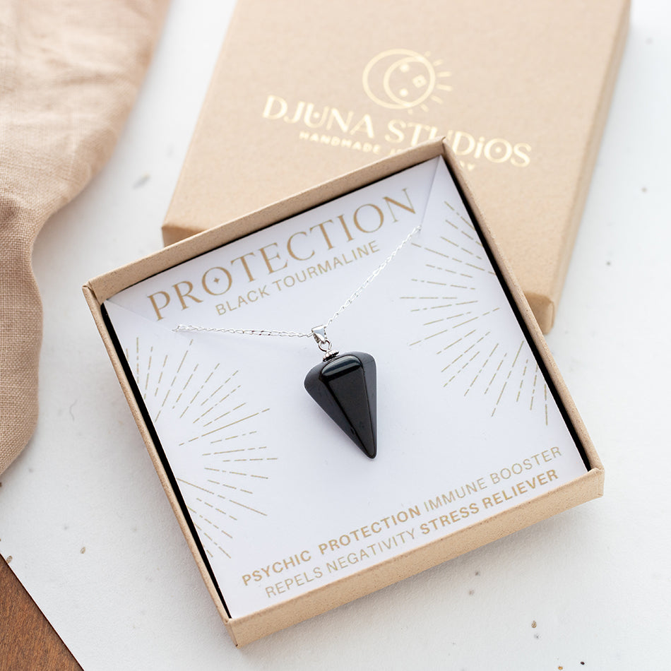 Black Tourmaline Pendulum Necklace for Protection - Djuna Studios