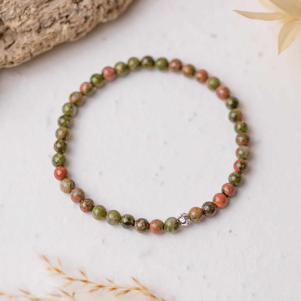 Unakite Gemstone Bracelet 4mm - Djuna Studios