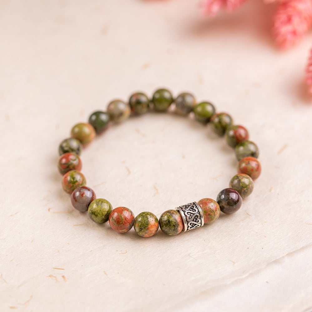 Unakite Gemstone Bracelet 8mm - Djuna Studios