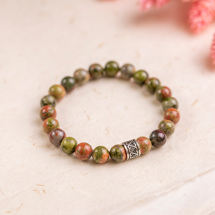 Unakite Gemstone Bracelet 8mm - Djuna Studios