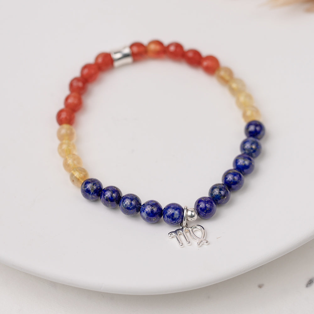 Virgo birthstone bracelet with lapis lazuli, citrine and carnelian gemstones 6mm