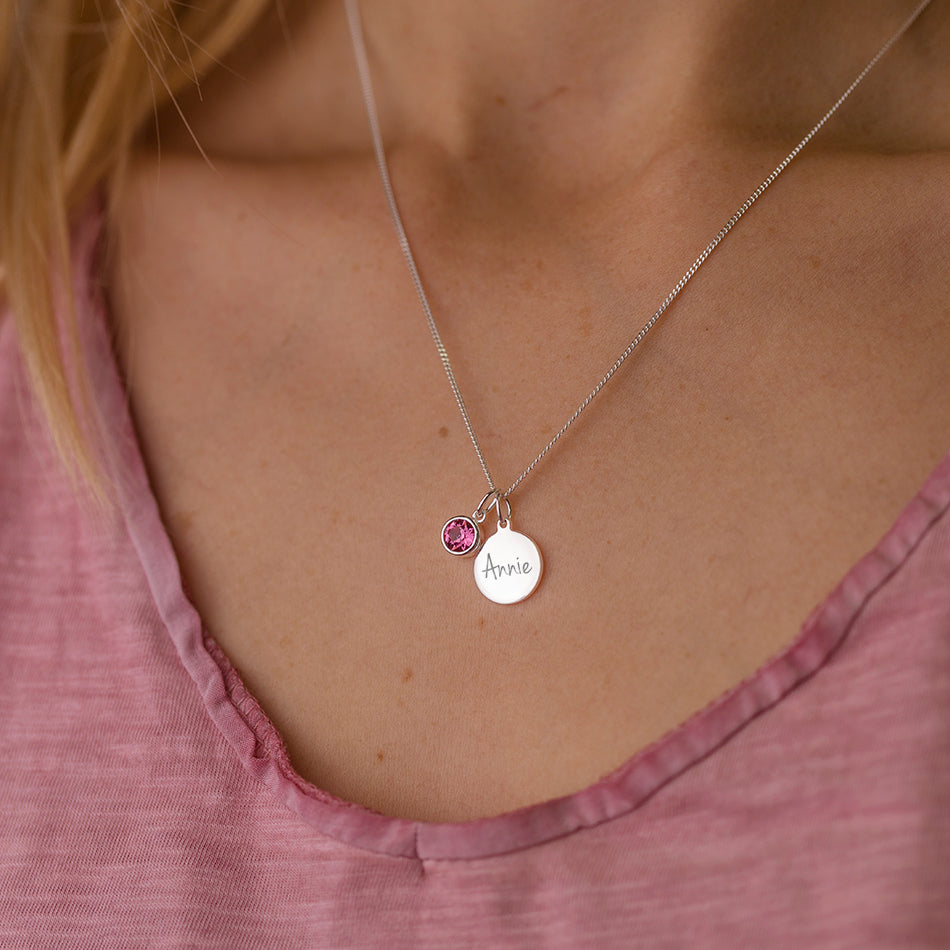 Personalised October Birthstone Necklace - Rose Crystal - Djuna Studios