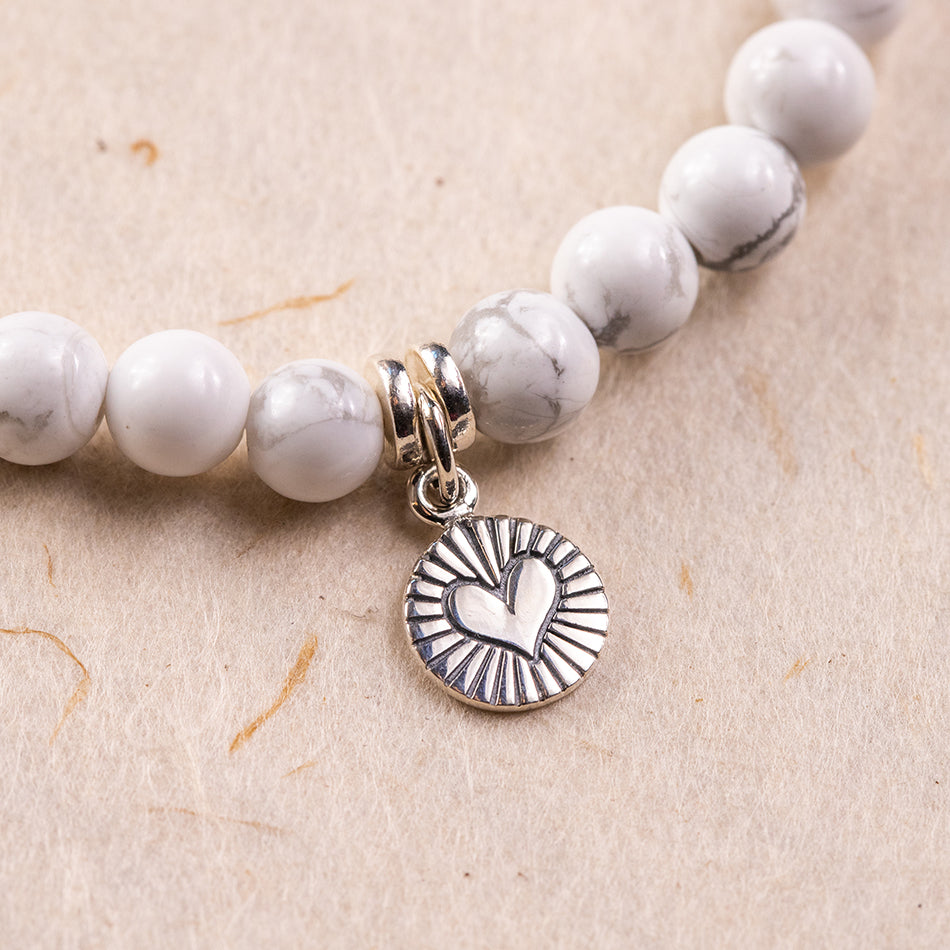 White Howlite Bracelet with Heart Charm - Djuna Studios