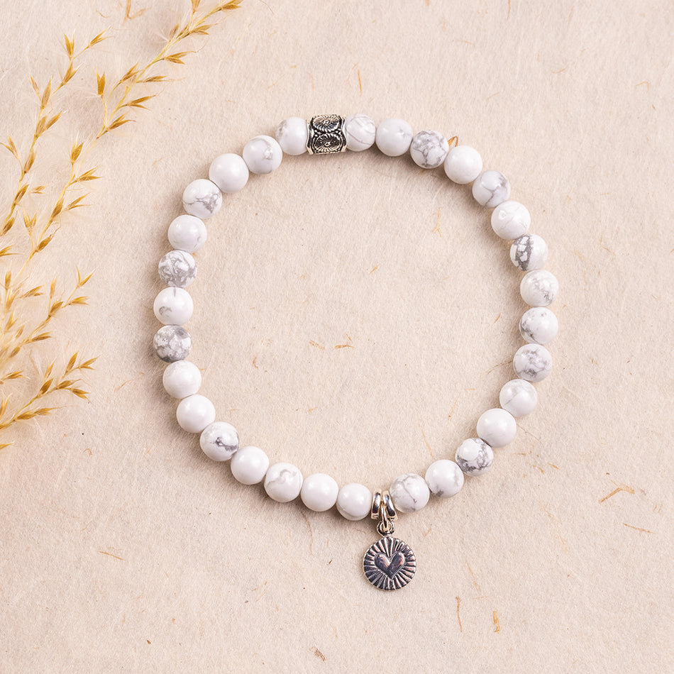 White Howlite Bracelet with Heart Charm - Djuna Studios