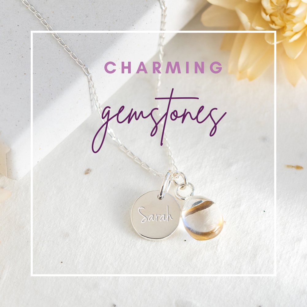 personalised gemstone and crystal jewellery engraved charms and custom sizing