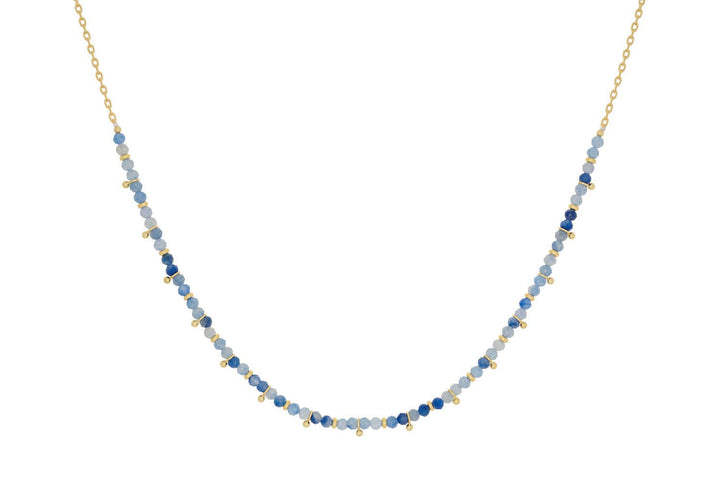 Blue Aventurine Beaded Necklace – Gold Accent Crystal Necklace