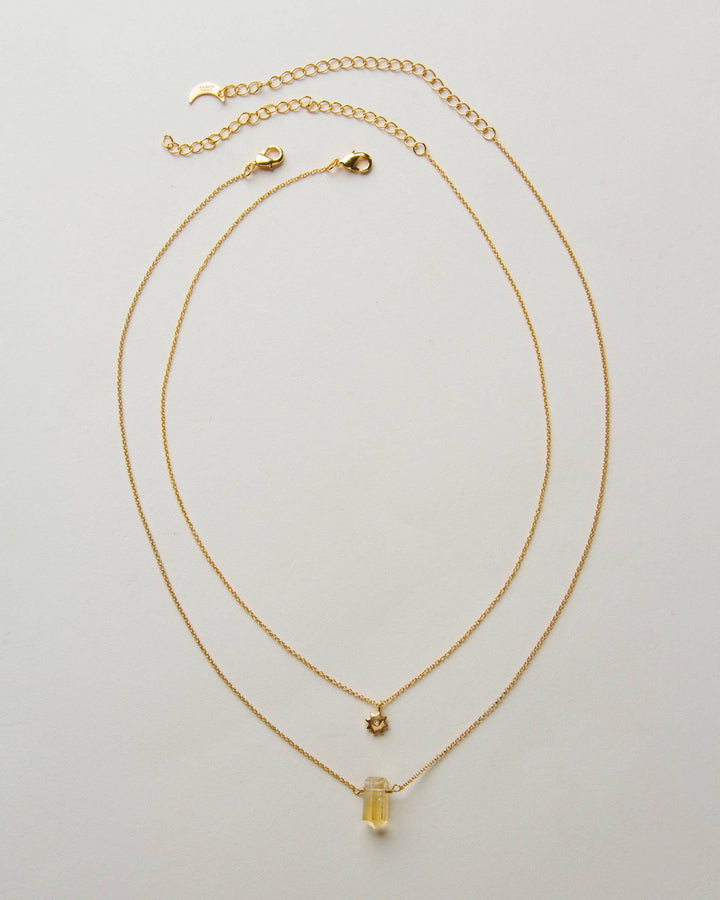 Golden Glow Sun Layered Necklace Set with Citrine
