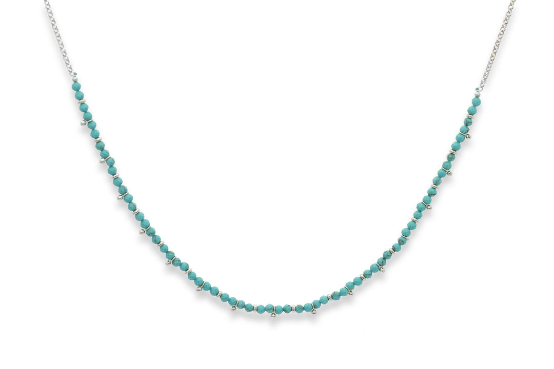 Turquoise Beaded Necklace – Silver Accent Crystal Necklace