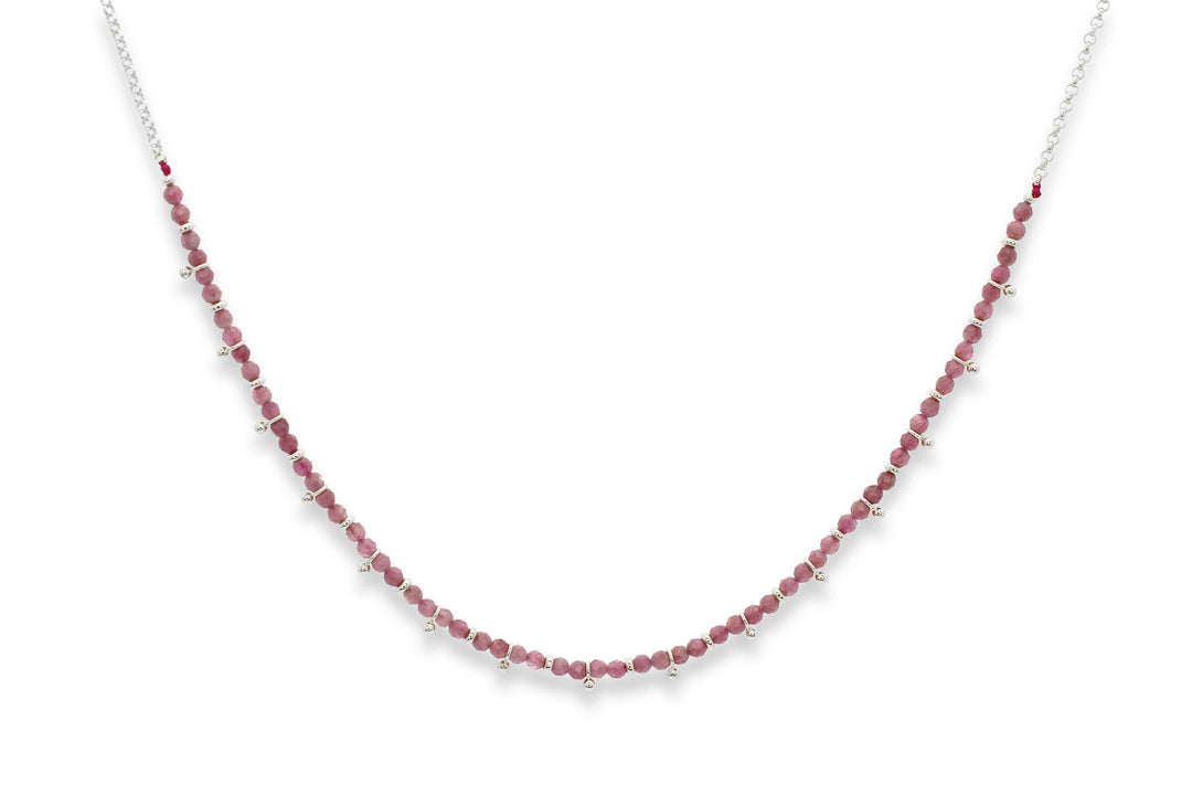 Pink Tourmaline Beaded Necklace – Gold Accent Crystal Necklace