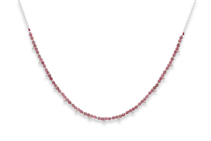 Pink Tourmaline Beaded Necklace – Gold Accent Crystal Necklace