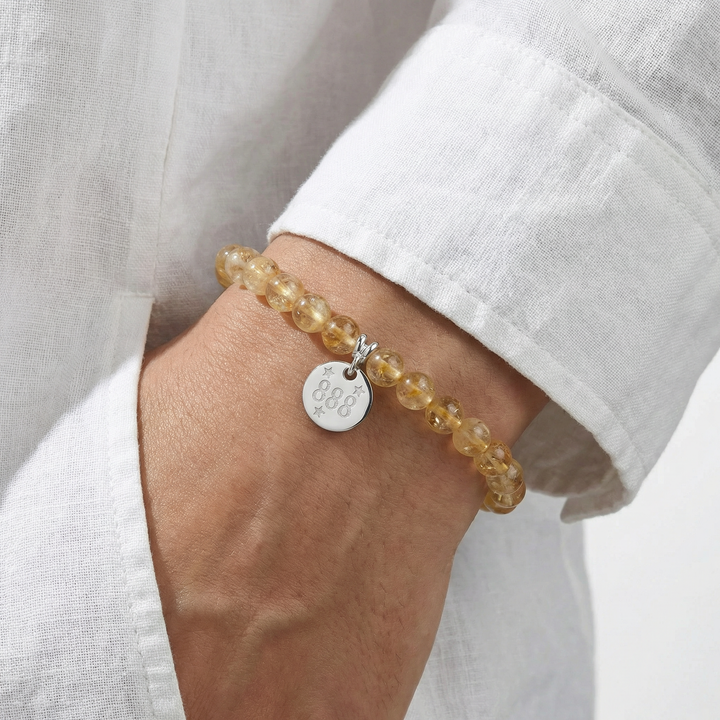 Angel Number 888 Citrine Bracelet – Sterling Silver Charm