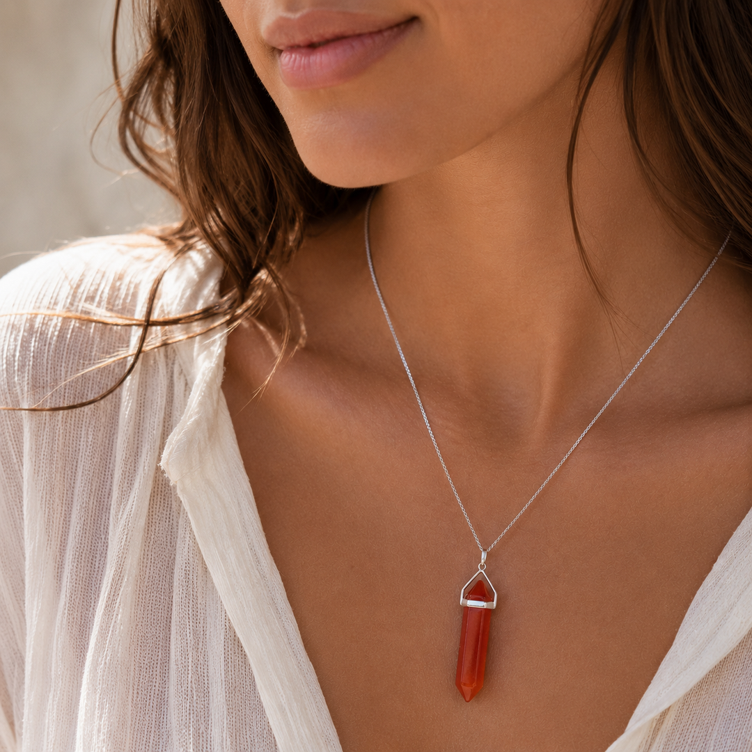Carnelian Point Pendant – Sterling Silver Crystal Energy Necklace