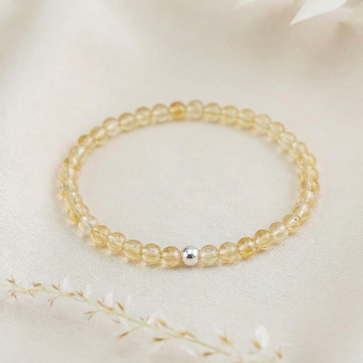 Citrine Gemstone Bracelet – 4mm Beads with Sterling Silver Accent