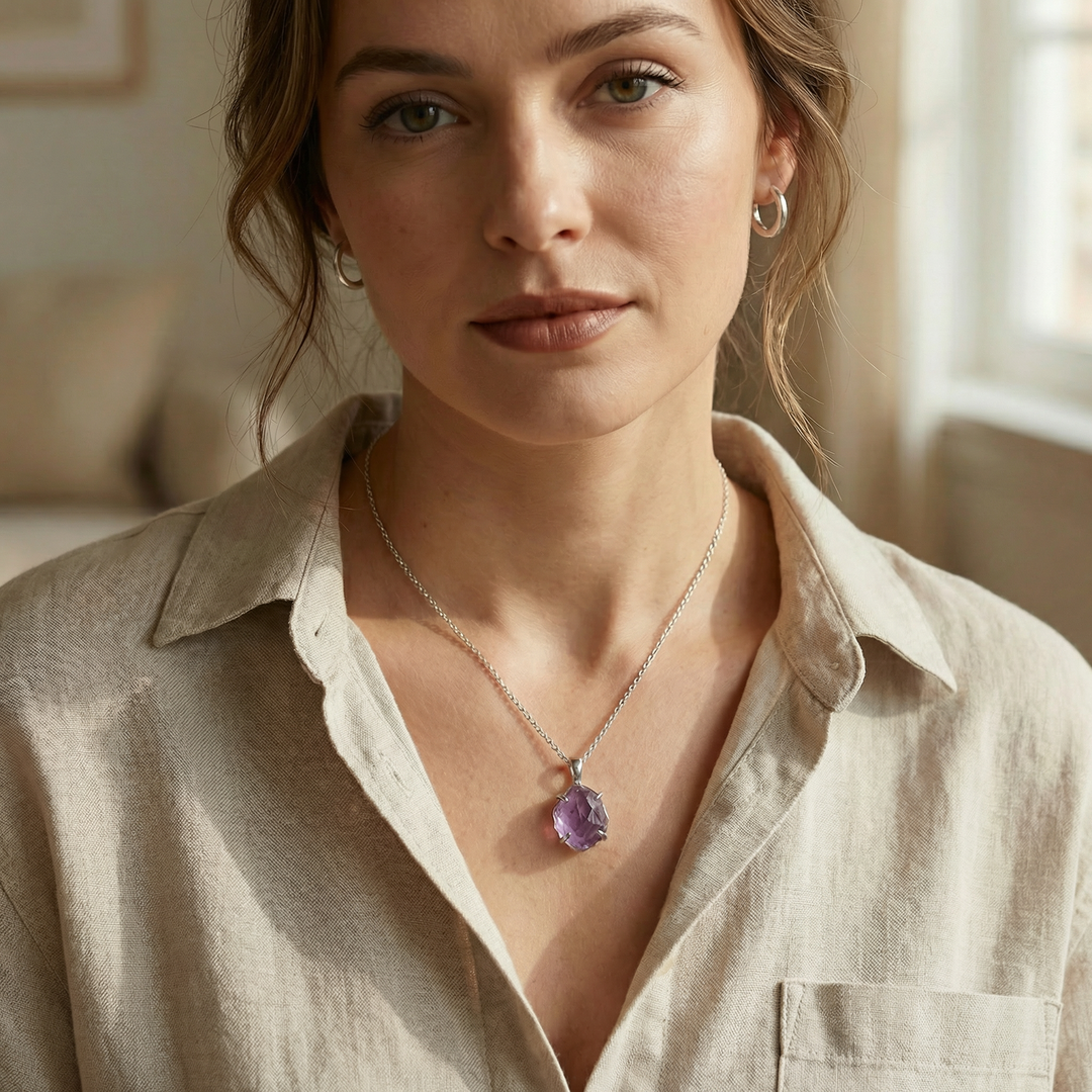 Raw Amethyst Sterling Silver Necklace – 16"