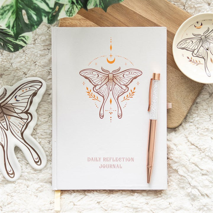 Luna Moth Daily Reflection Journal and Clear Quartz Crystal Pen - Djuna Studios