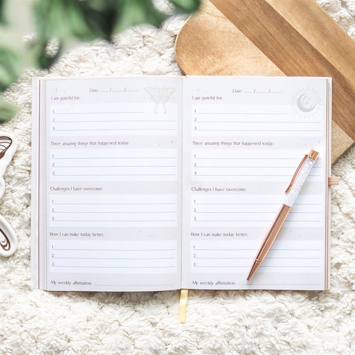 Luna Moth Daily Reflection Journal and Clear Quartz Crystal Pen - Djuna Studios