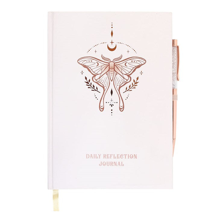 Luna Moth Daily Reflection Journal and Clear Quartz Crystal Pen - Djuna Studios