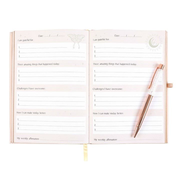 Luna Moth Daily Reflection Journal and Clear Quartz Crystal Pen - Djuna Studios