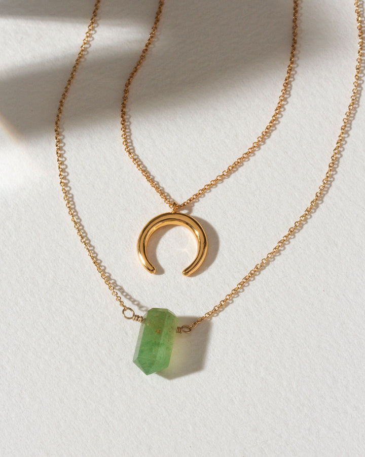 Green Aventurine Point Gemstone Layered Necklace Set
