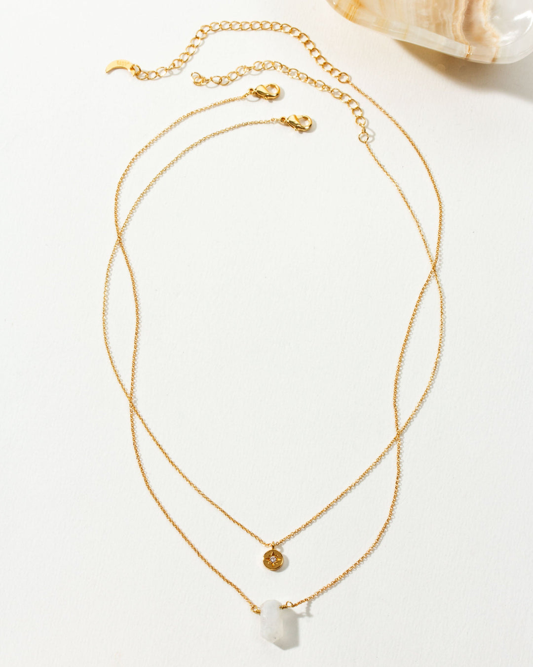 Golden Moonlight Layered Necklace Set with Rainbow Moonstone