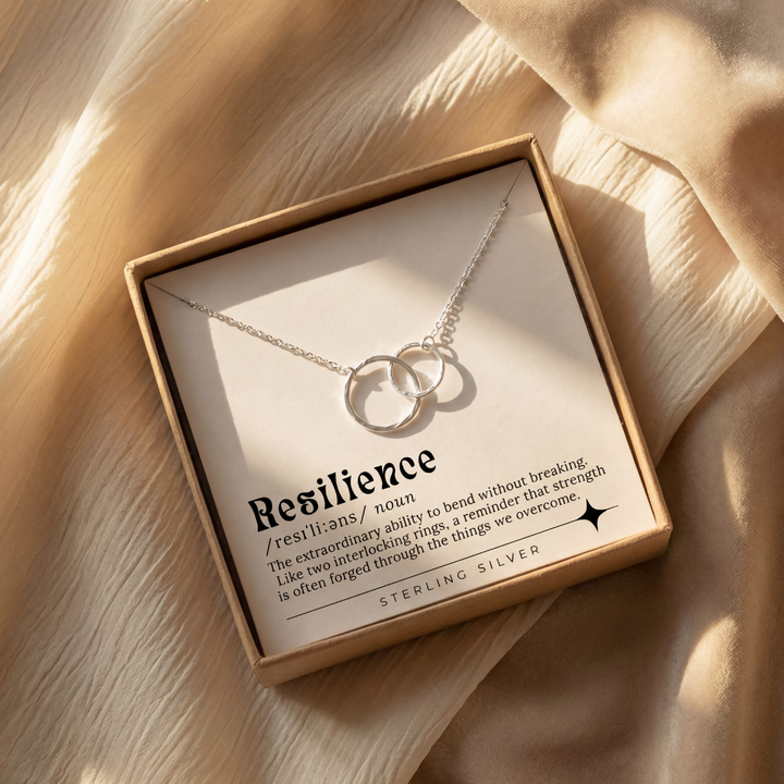 Resilience Necklace Two Interlocking Hammered Rings