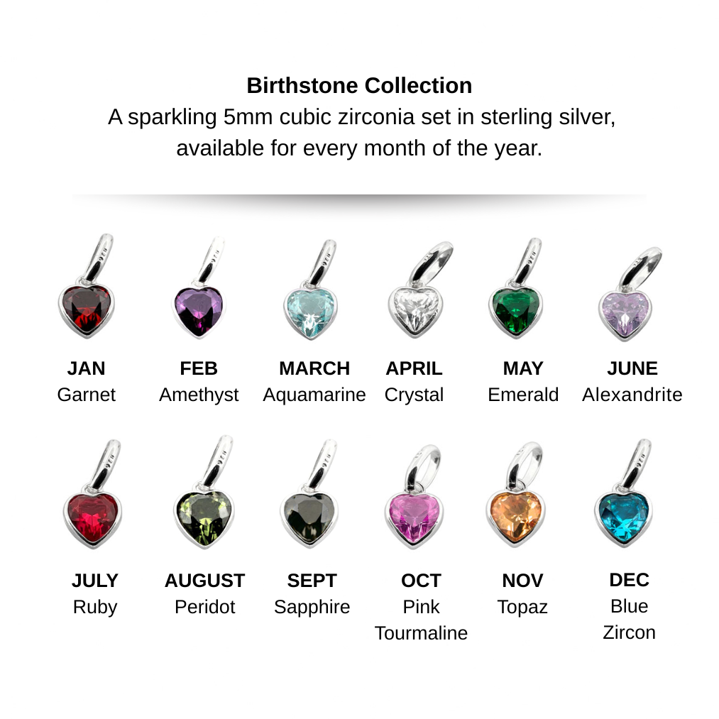 Sterling Silver Initial Necklace with Heart Birthstone Charm