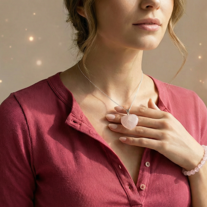Rose Quartz Crystal Heart Necklace for Love