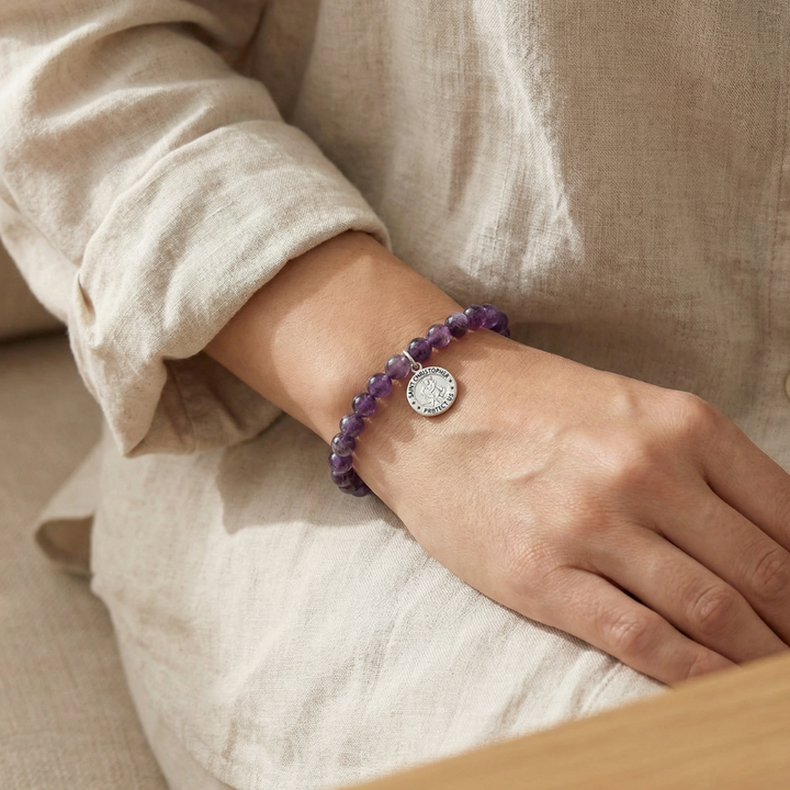 Amethyst & Sterling Silver Saint Christopher Bracelet