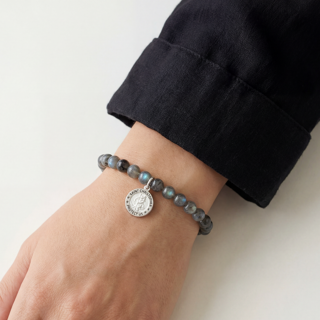 Labradorite & Sterling Silver Saint Christopher Bracelet
