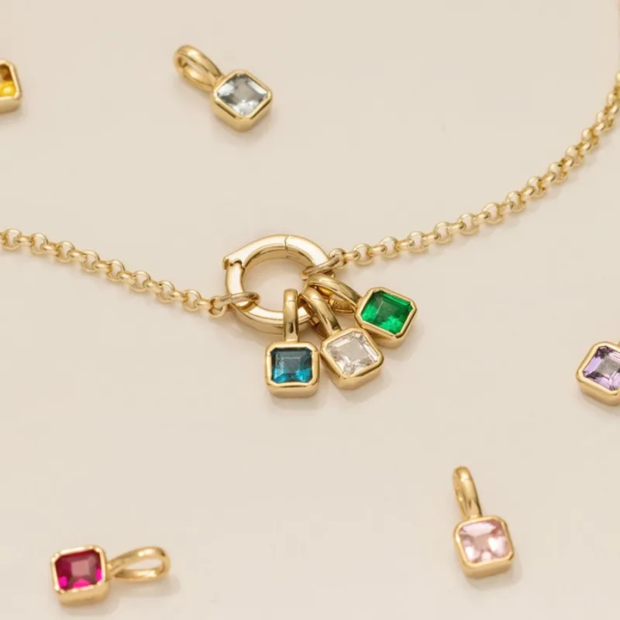 February Birthstone Charm – Amethyst Geometric in Gold