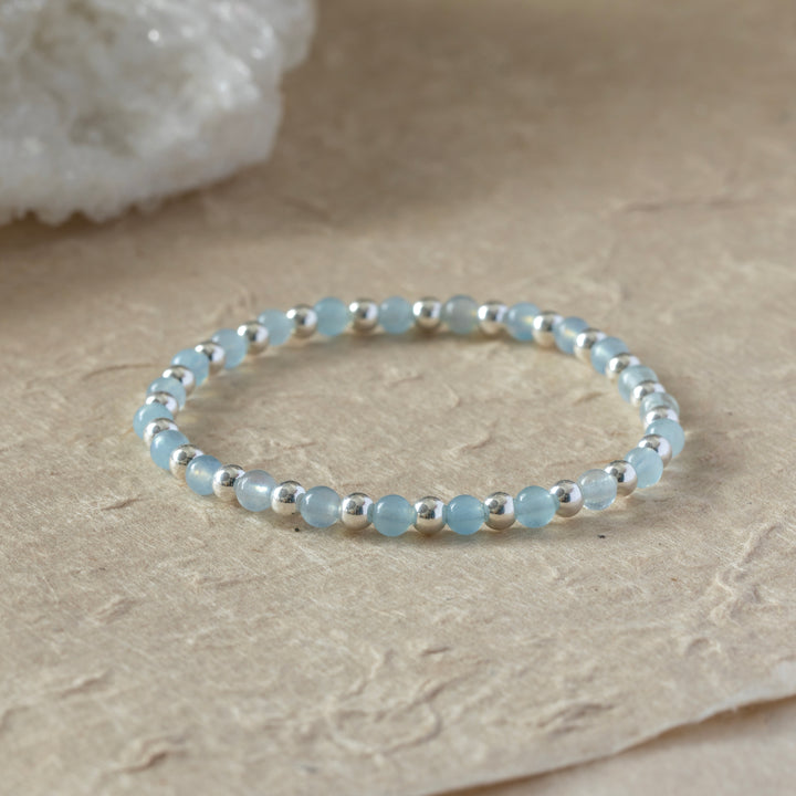 Aquamarine and Silver 4mm Bracelet