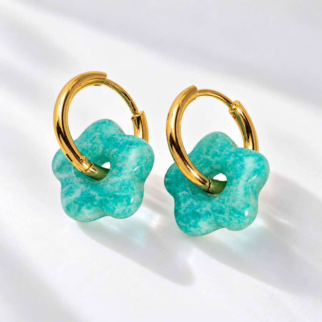Amazonite - Gemstone Flower Huggies