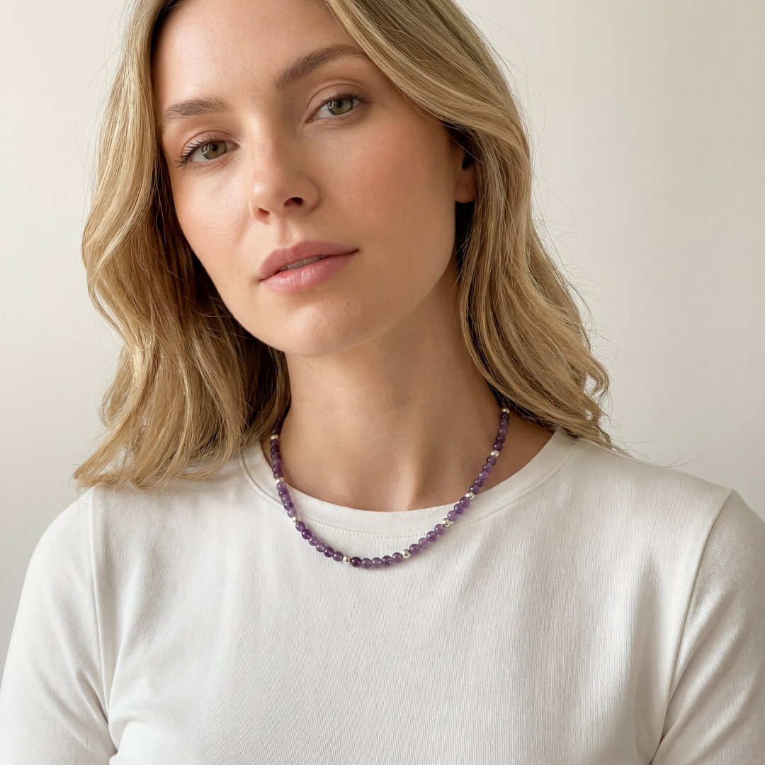 Amethyst Gemstone Beaded Necklace