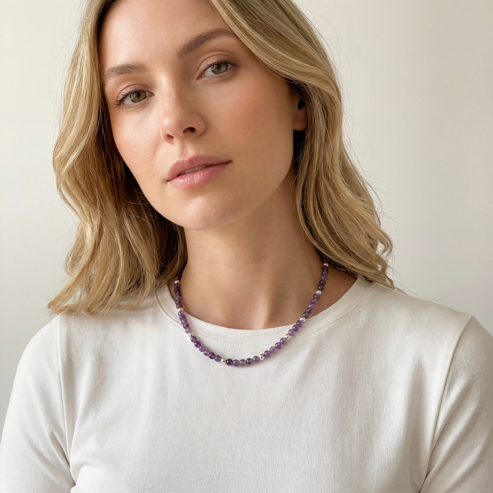 Amethyst Gemstone Beaded Necklace