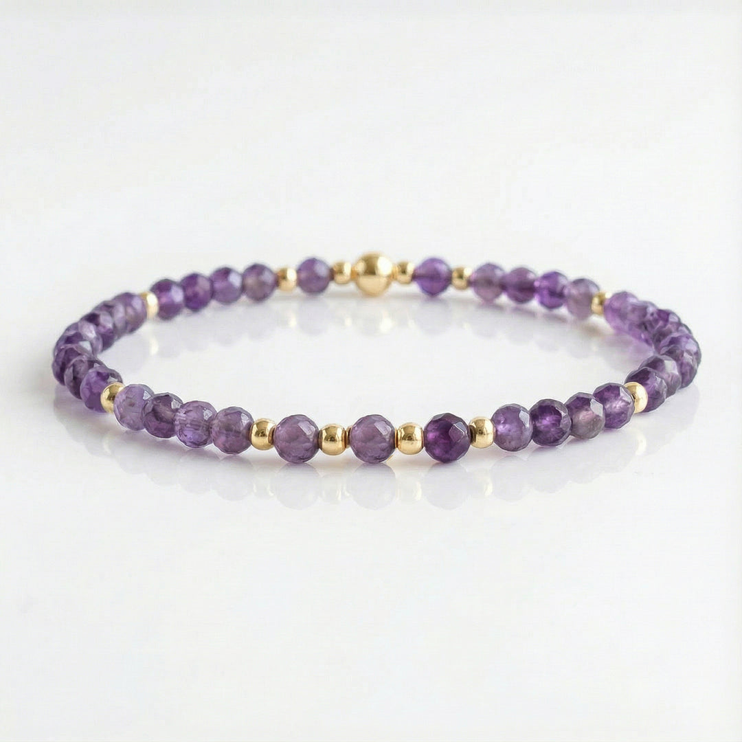 Amethyst February Birthstone Bracelet – Dainty Faceted Beads, Handmade Jewellery