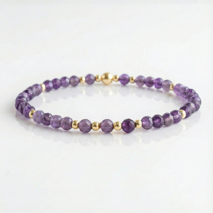 Amethyst February Birthstone Bracelet – Dainty Faceted Beads, Handmade Jewellery