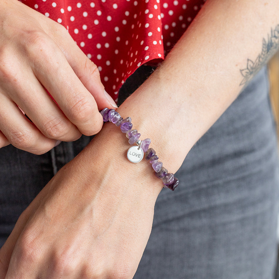 Personalised Amethyst Crystal Chip Bracelet